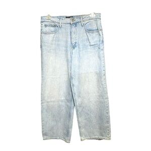 Blue Relaxed Fit Jeans with Distressed Details Super High Crop Wide Straight 12